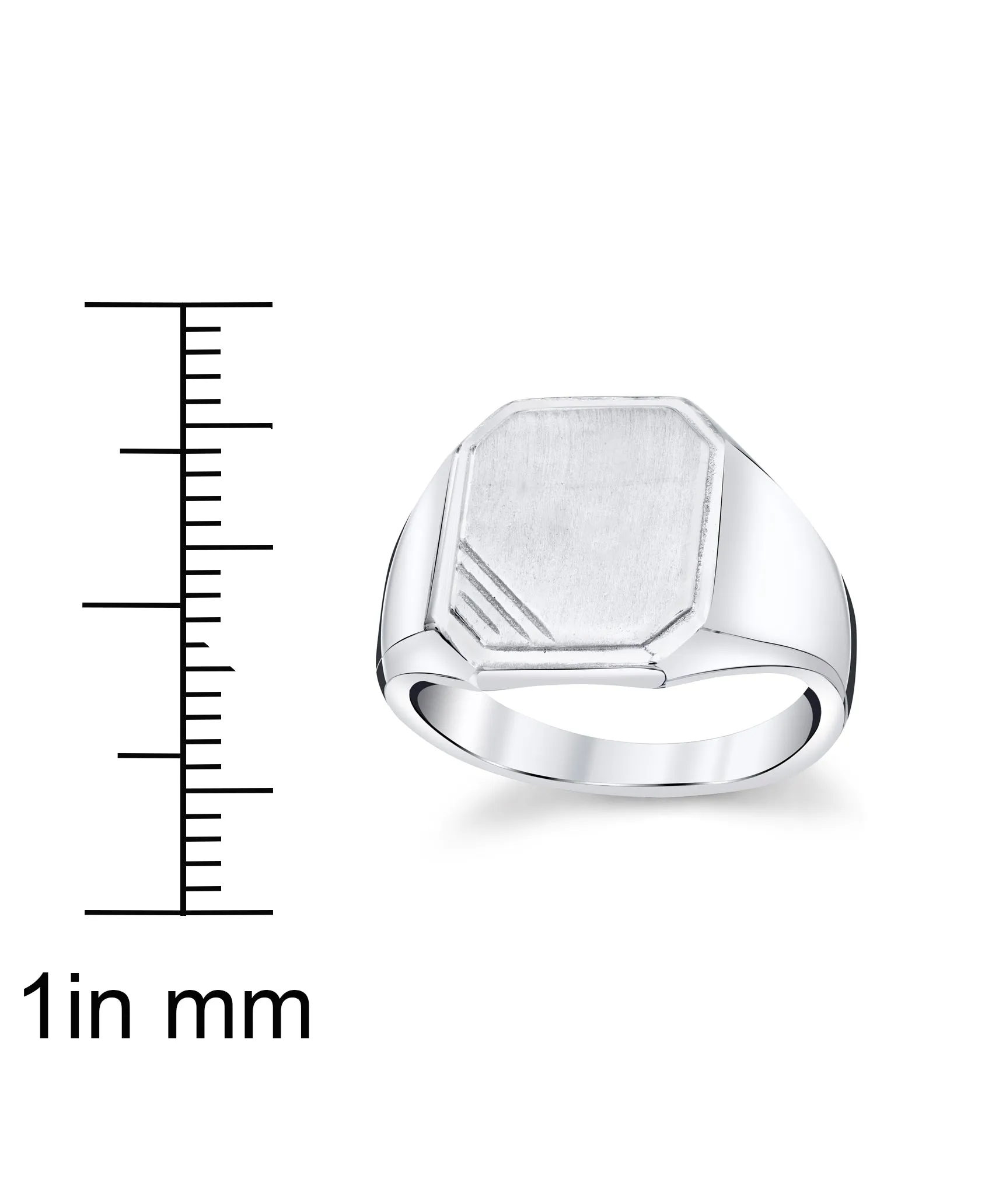 Men's Signet Pinky Ring Sterling Silver 925 Blank Initials Unisex 15MM