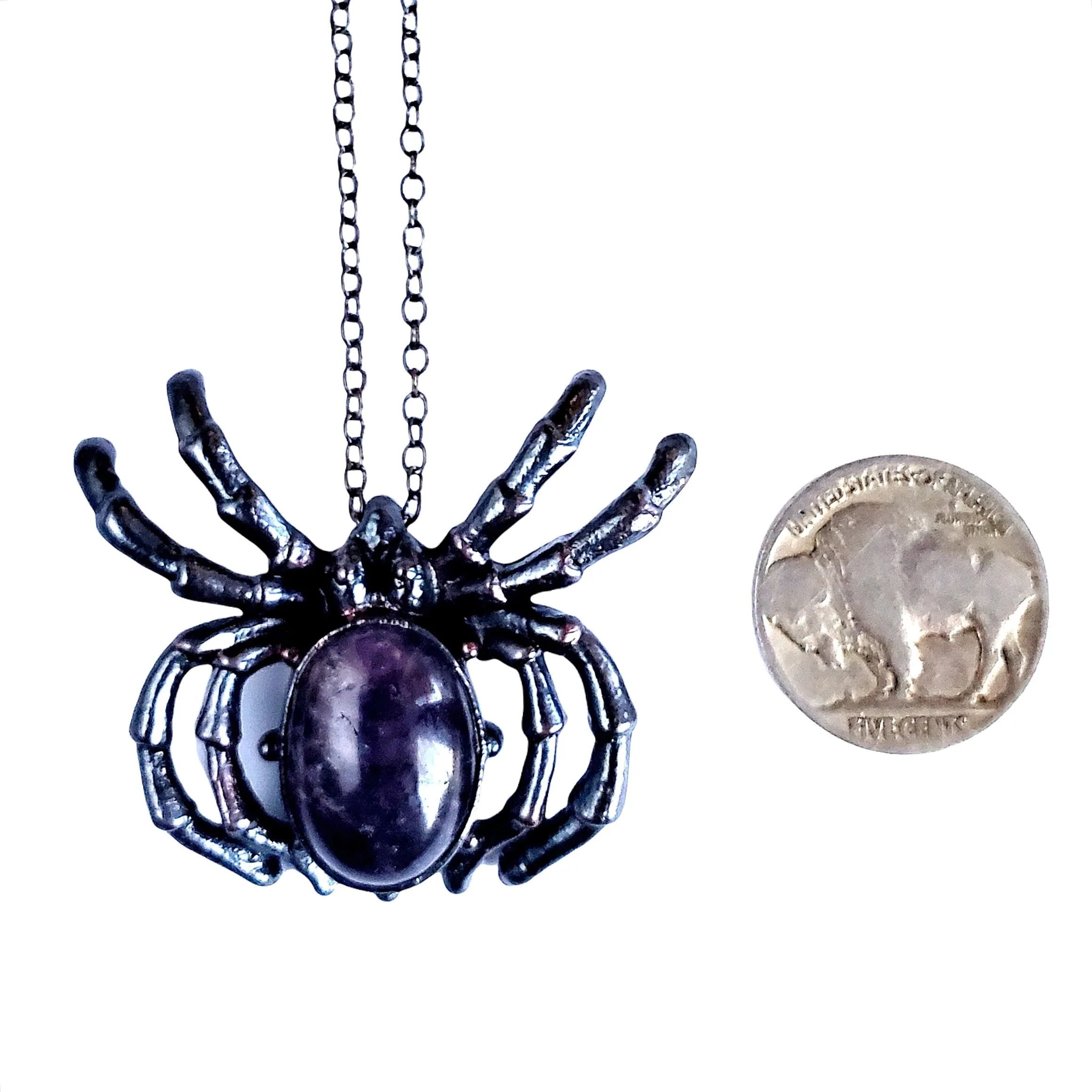 MergingMetals Necklace: Gunmetal Amethyst Spider