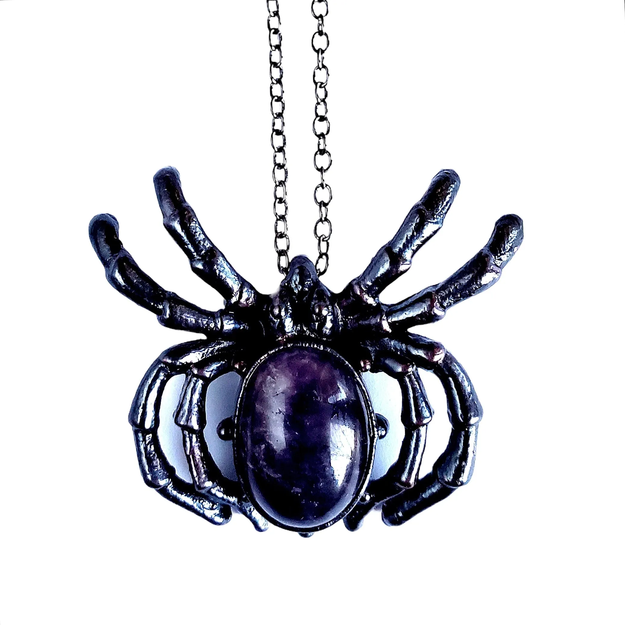 MergingMetals Necklace: Gunmetal Amethyst Spider