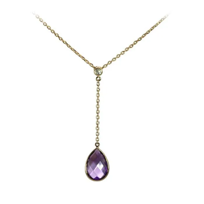 Mountz Collection Amethyst Pear Shaped Briolette "Y" Necklace in 14K Yellow Gold