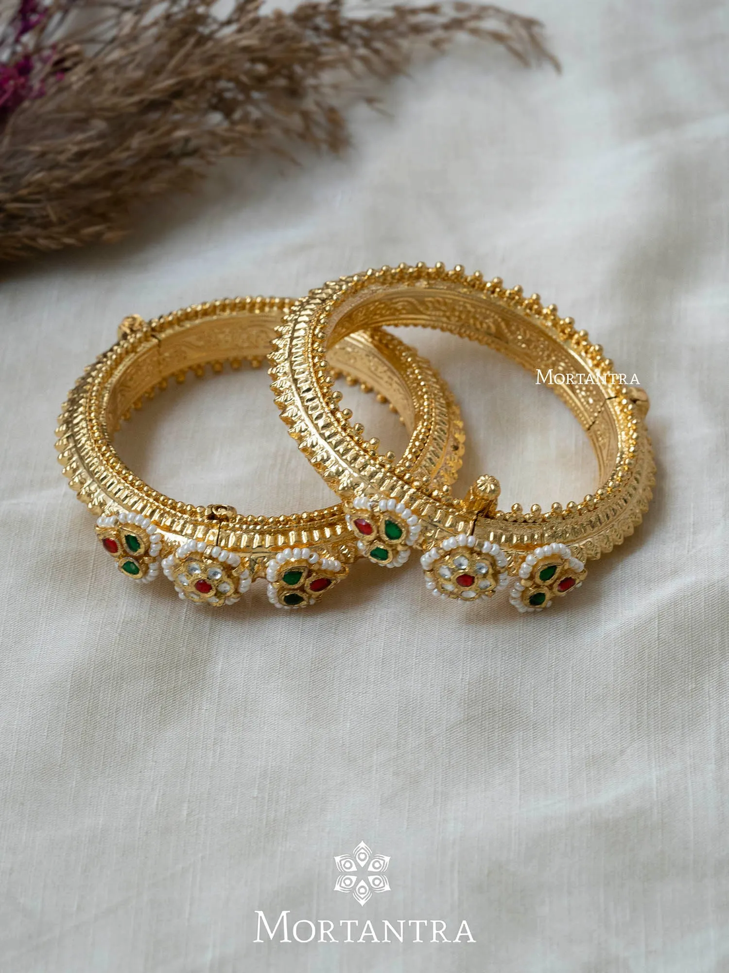 Multicolor Gold Plated Jadau Kundan Bangles - MB96M