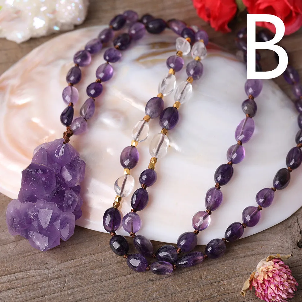 Natural Amethyst Quartz Chunky Pendant Handmade Necklace