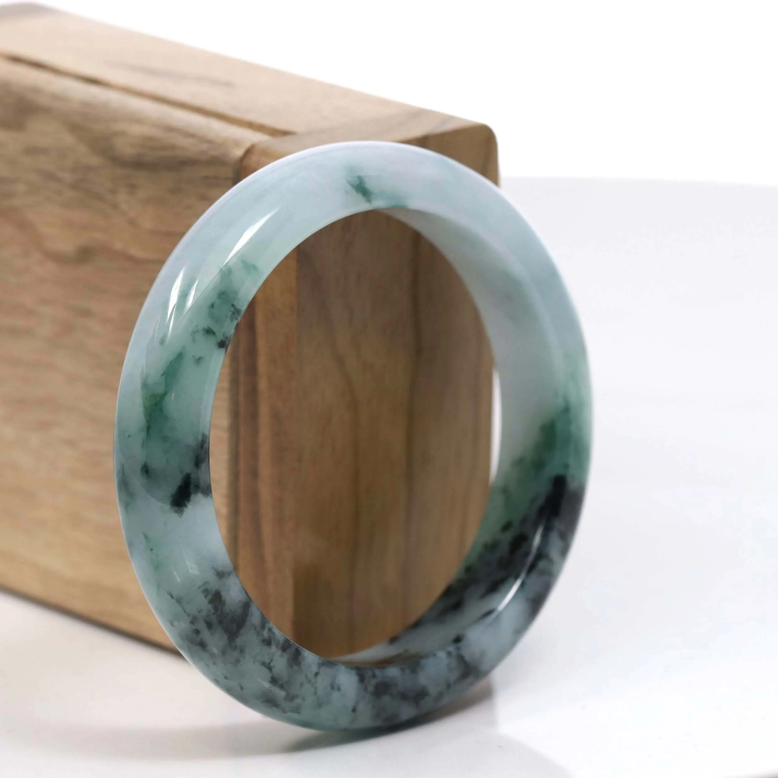 Natural Burmese Blue-green Jadeite Jade Bangle Bracelet (54.31mm)#T035