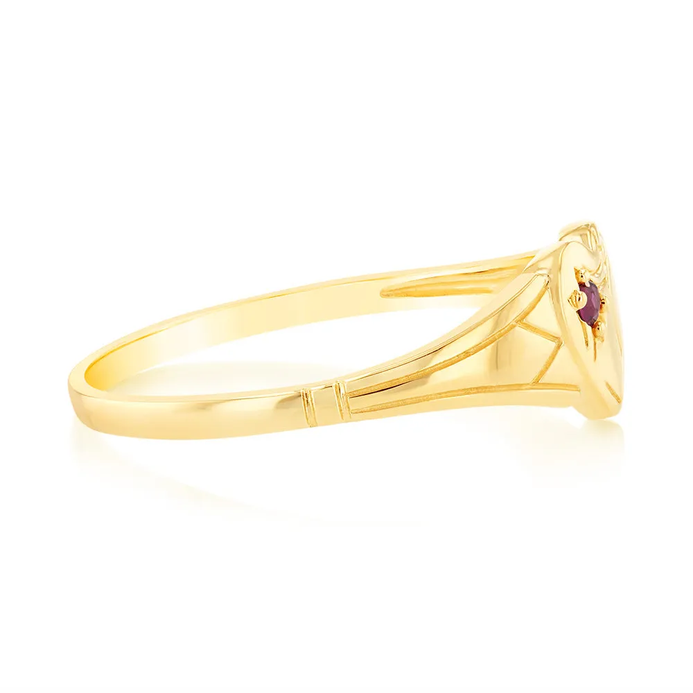 Natural Ruby Heart Signet Ring in 9ct Yellow Gold