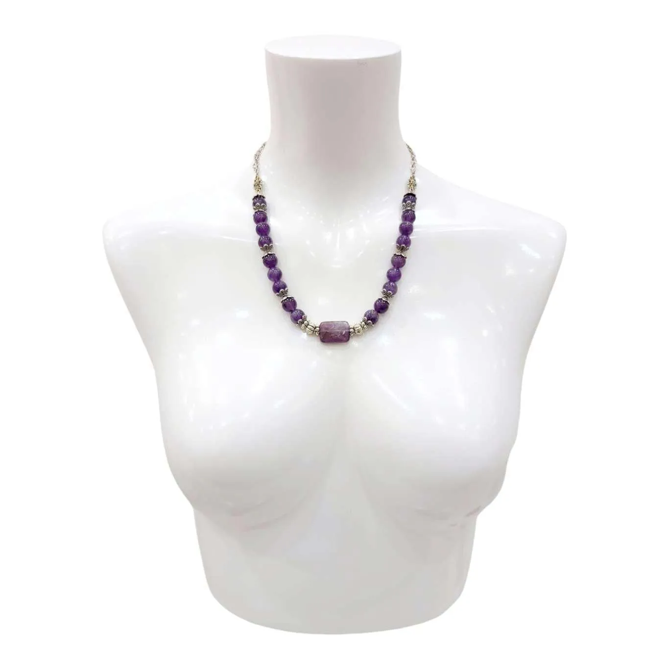 Necklace - Amethyst Bead Chain with Rectangle by Tiny Aloha