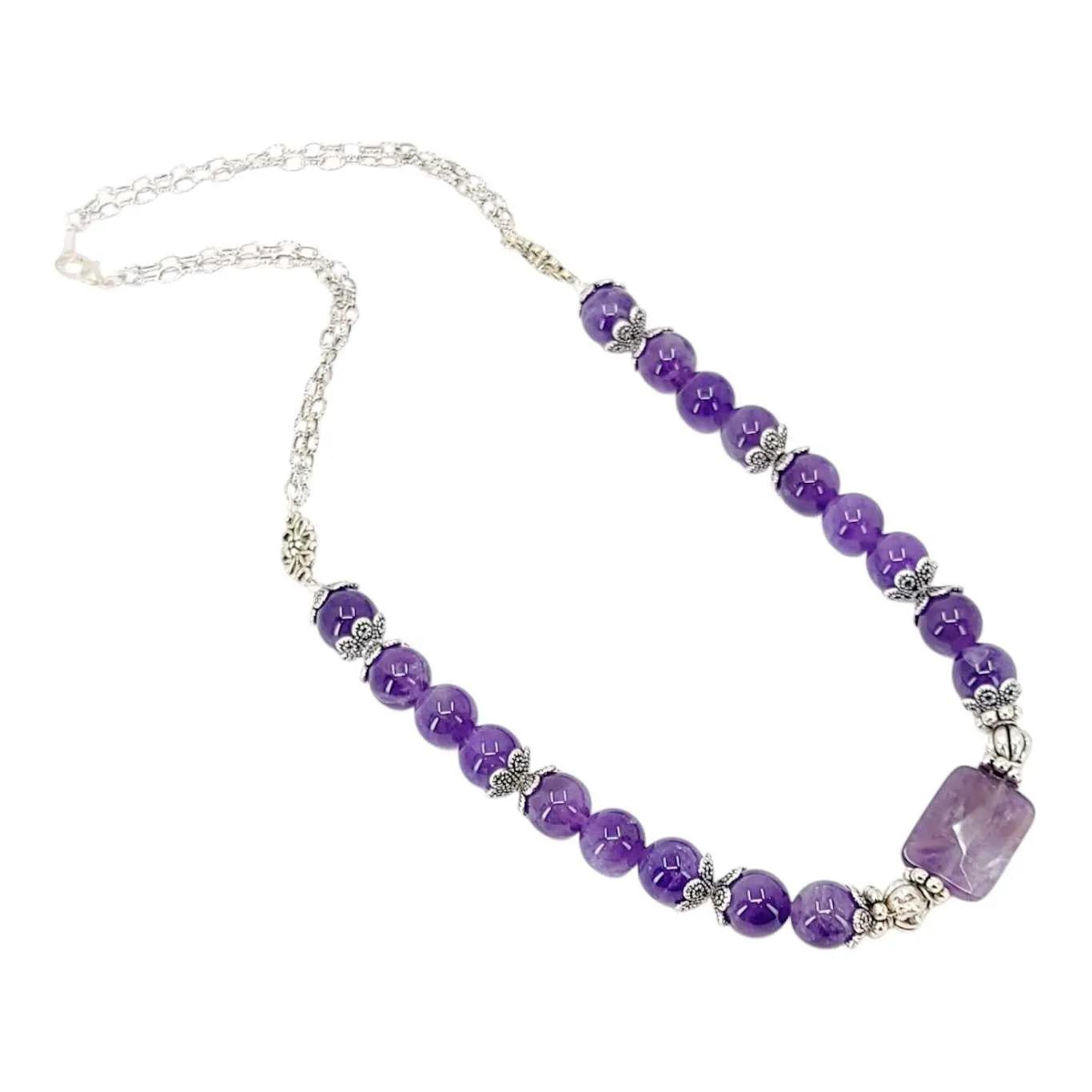 Necklace - Amethyst Bead Chain with Rectangle by Tiny Aloha