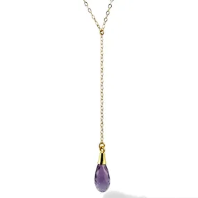 Necklace - Chain & Stone Amethyst Drop Gold Filled 17"