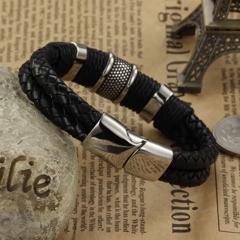 New fashion fine jewelry tide men leather titanium steel bracelets male Vintage bracelet personality gifts