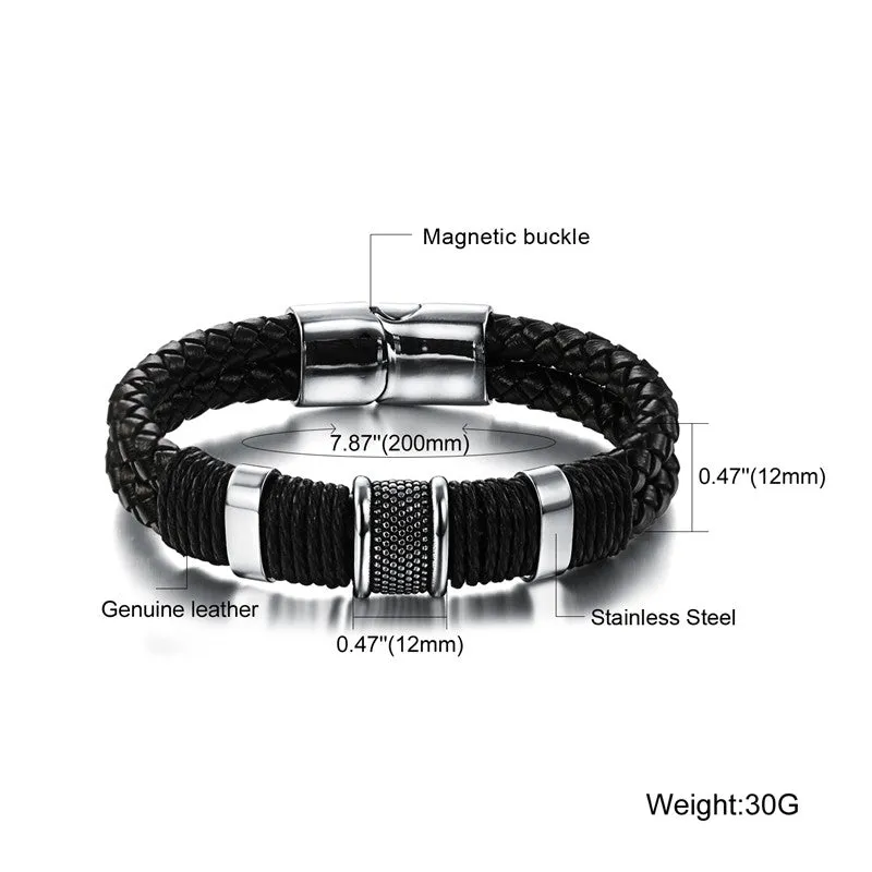 New fashion fine jewelry tide men leather titanium steel bracelets male Vintage bracelet personality gifts