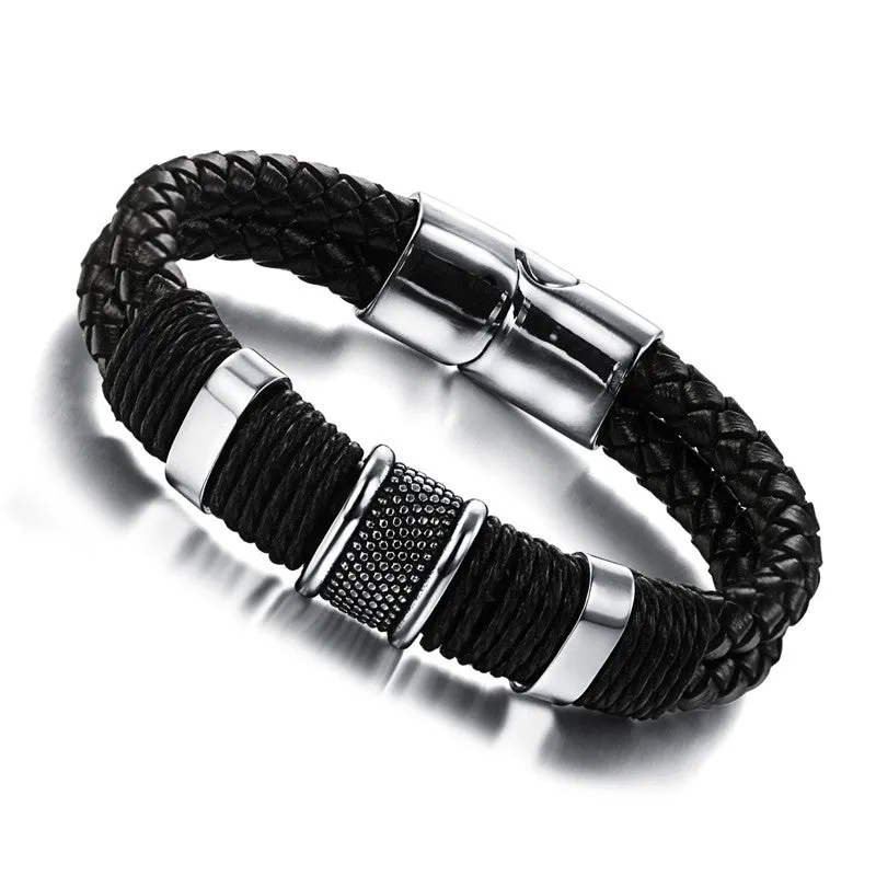 New fashion fine jewelry tide men leather titanium steel bracelets male Vintage bracelet personality gifts