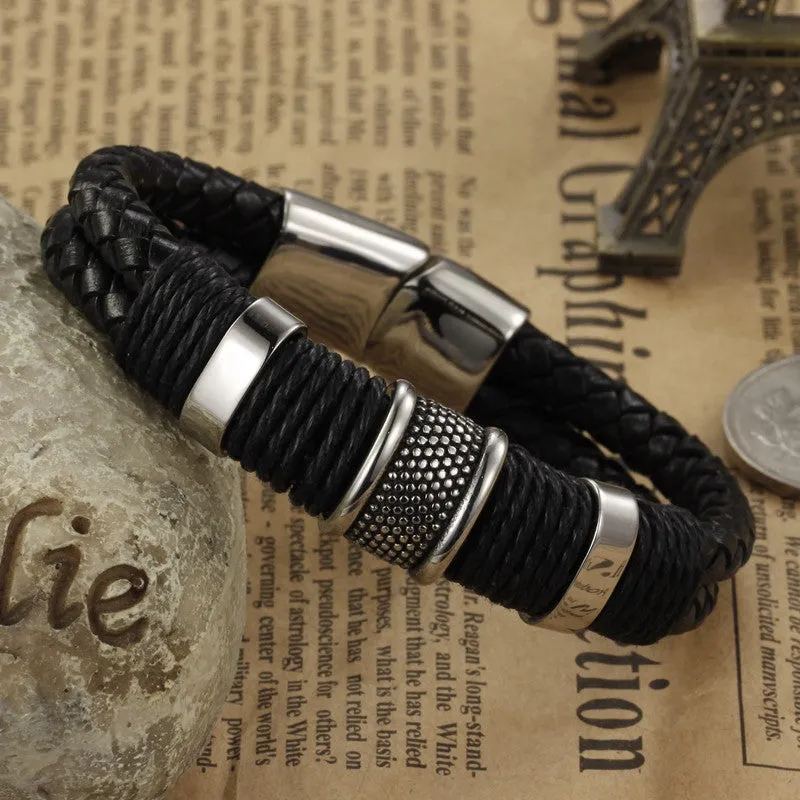 New fashion fine jewelry tide men leather titanium steel bracelets male Vintage bracelet personality gifts