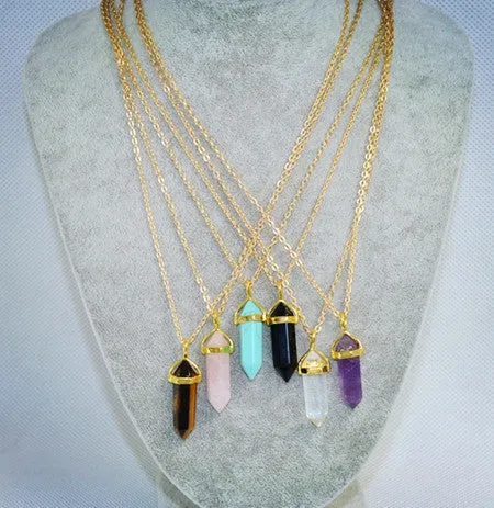 New Fashion jewelry natural quartz stone turquoise agate amethyst pendant necklace Valentine's Day Gifts for women girl