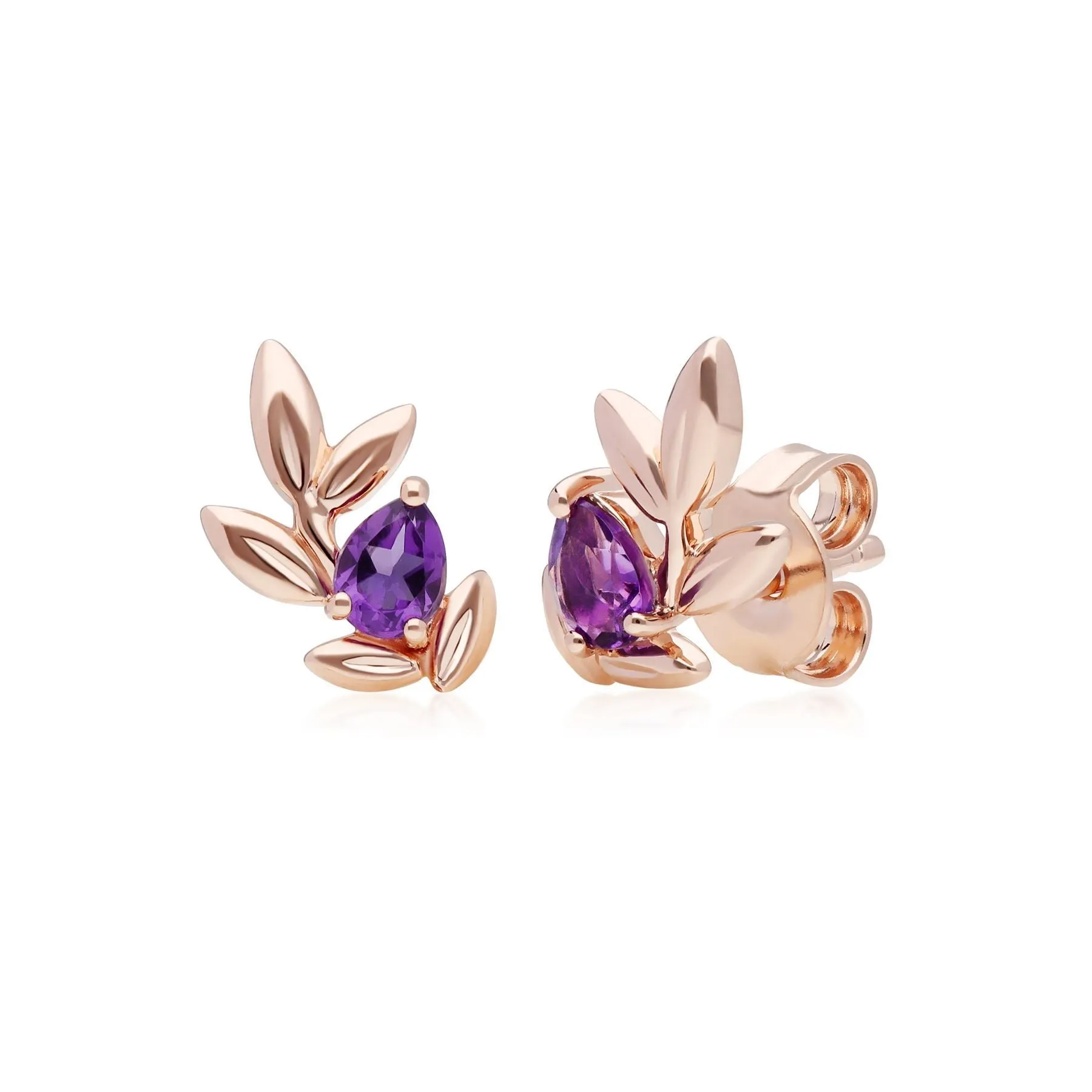 O Leaf Amethyst Halskette & Ohrstecker Satz in 9ct Rose Gold