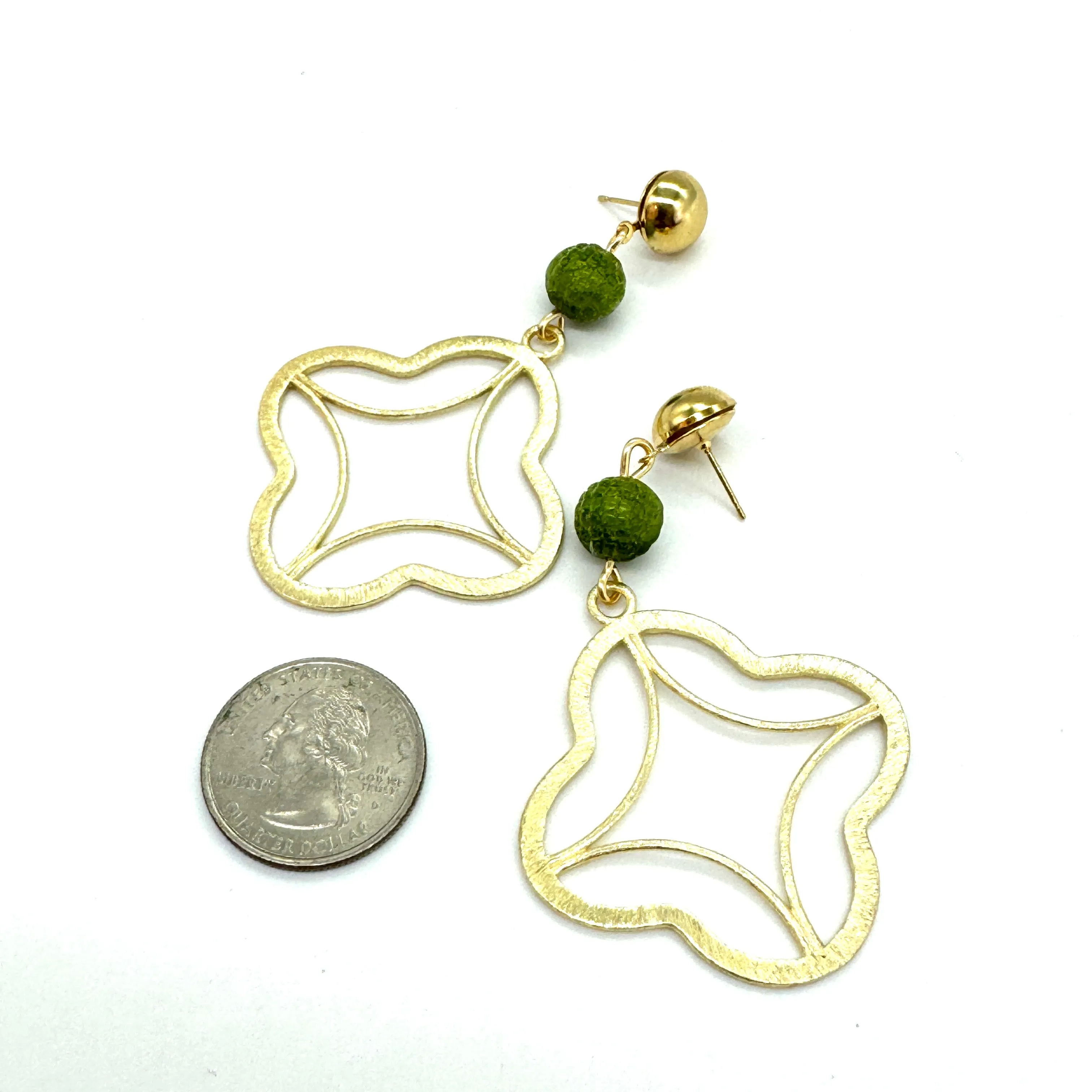 Olive Sugar Bead Medallion Earrings