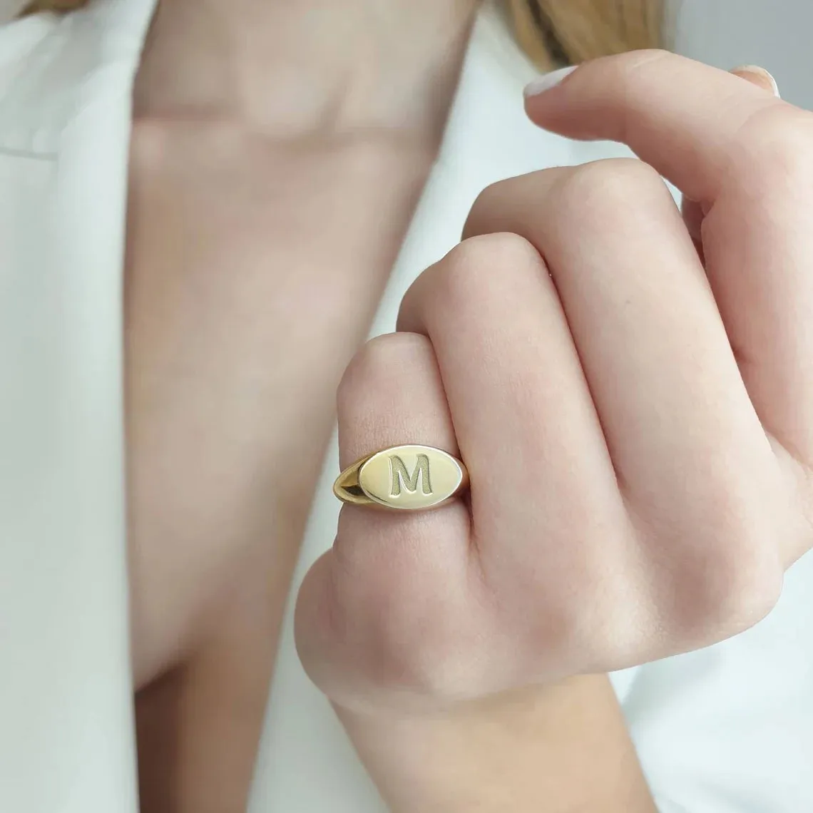 Oval Signet Ring Made of Real Solid Gold