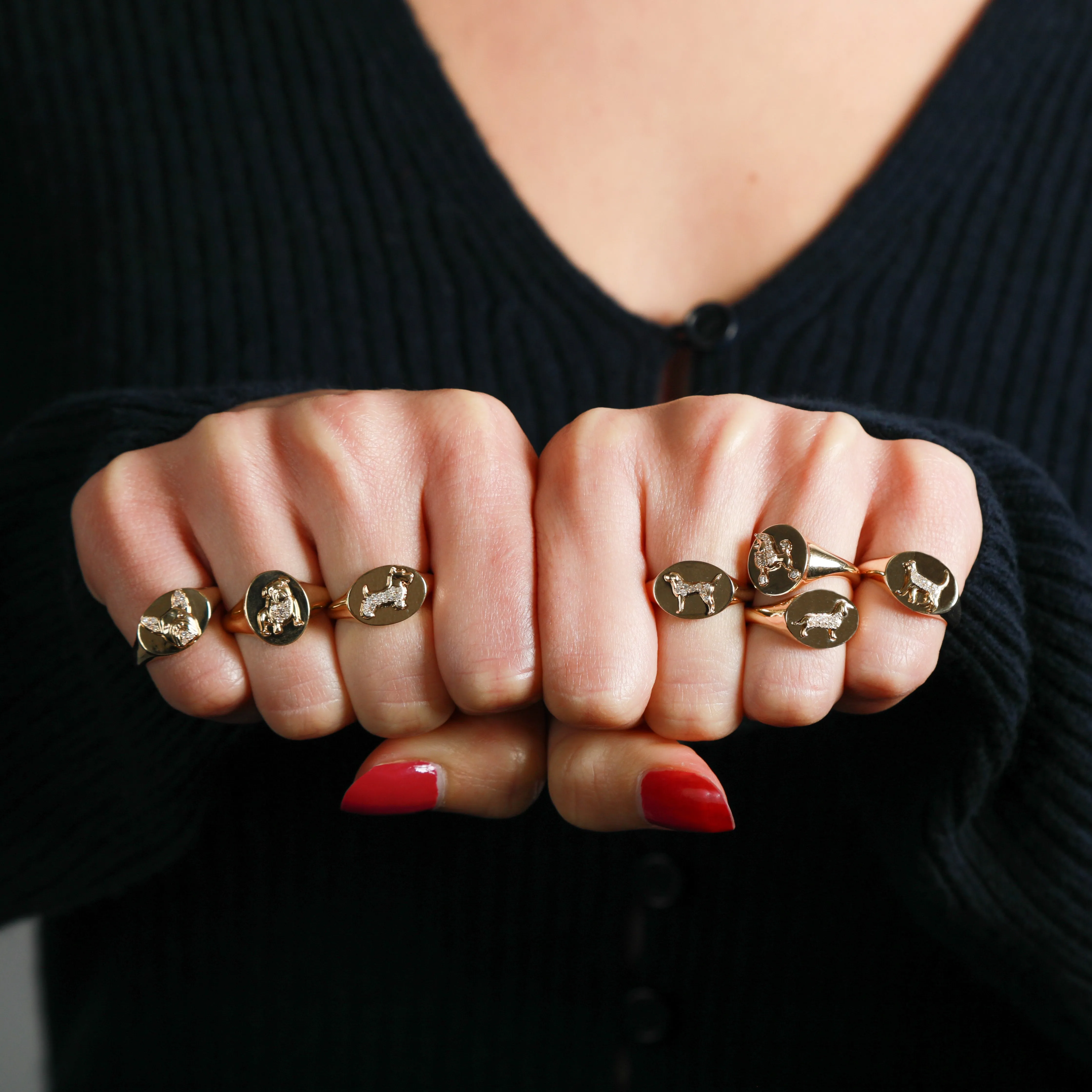 Pavé Diamond Poodle Signet Ring