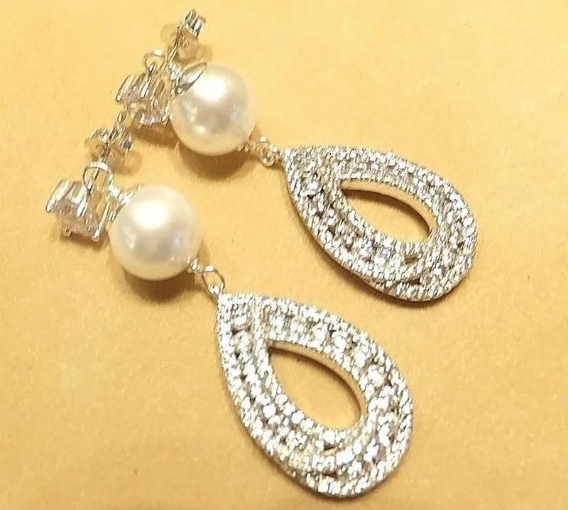 Pearl and Swarovski Crytsal Earrings in Sterling Silver