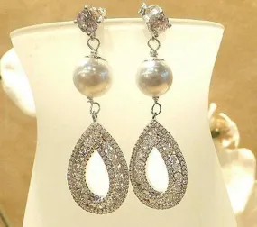 Pearl and Swarovski Crytsal Earrings in Sterling Silver