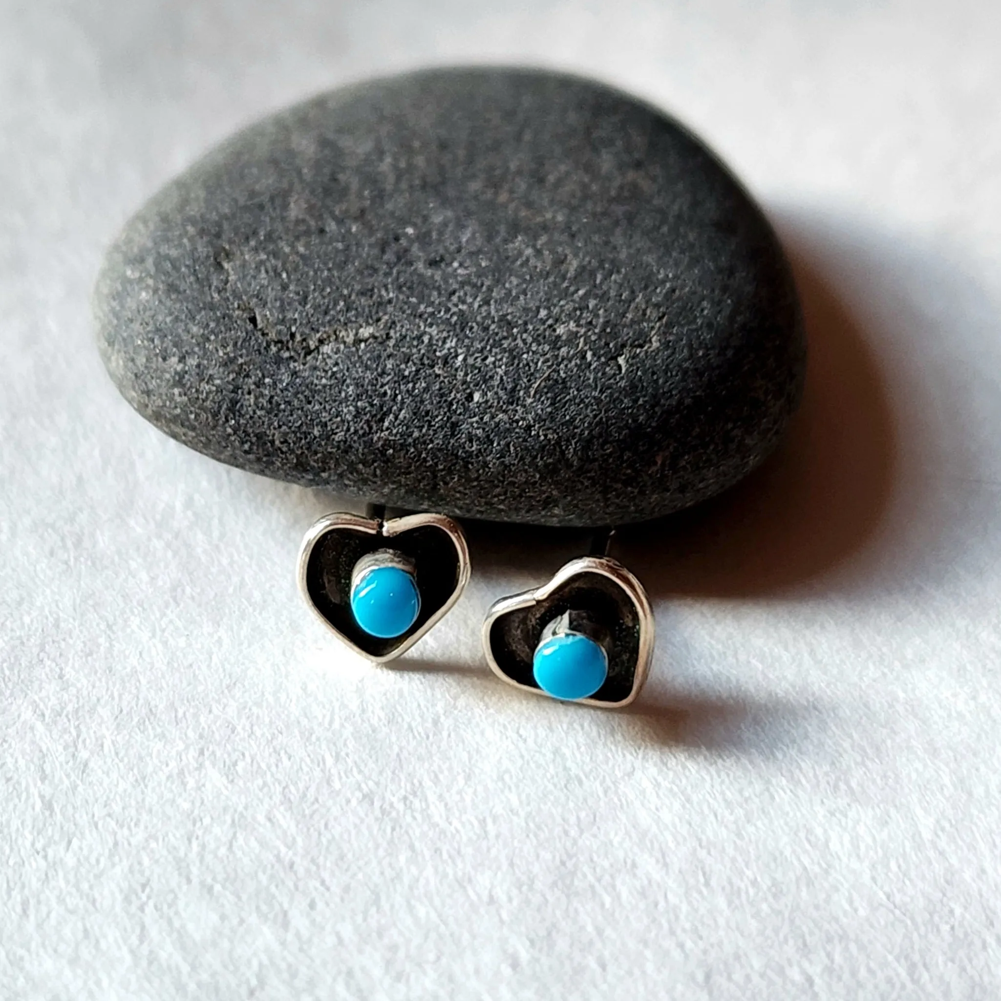 Petit Turquoise Heart Post Earrings