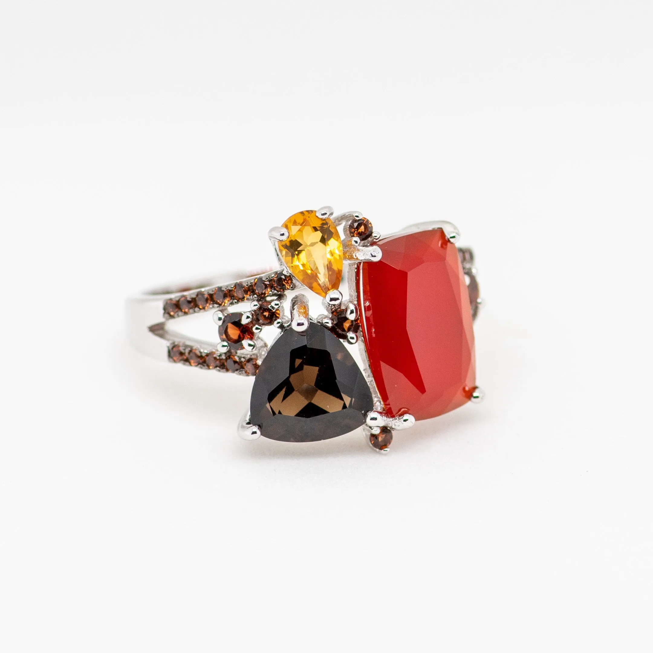 Phoenix Carnelian Quartz Citrine Ring in Sterling Silver