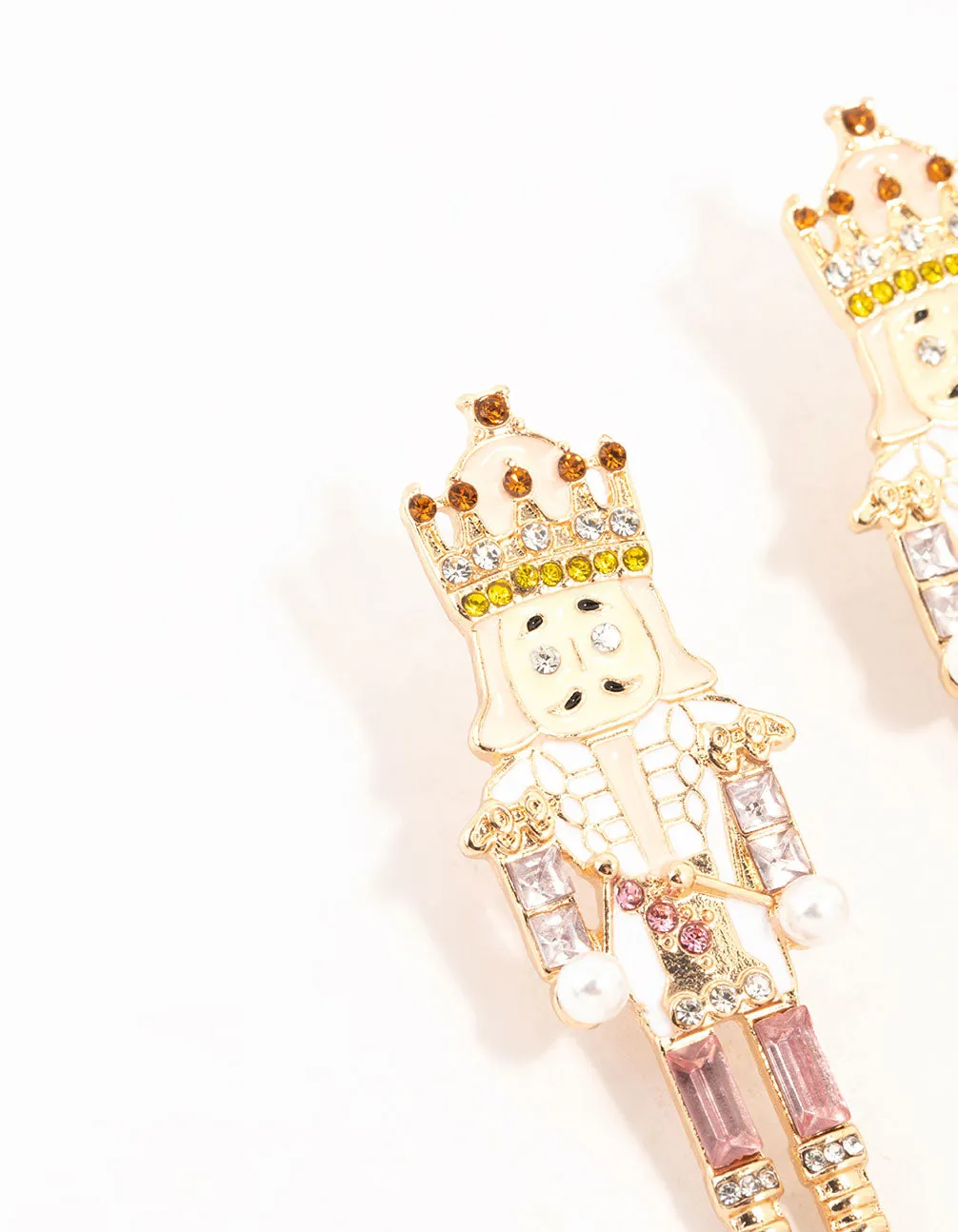 Pink & Amber Diamante Nutcracker Drop Earrings