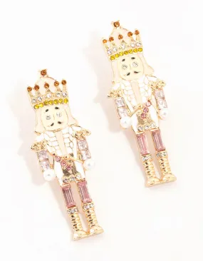 Pink & Amber Diamante Nutcracker Drop Earrings