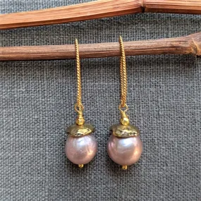 Pink Edison Pearl Acorn Earrings