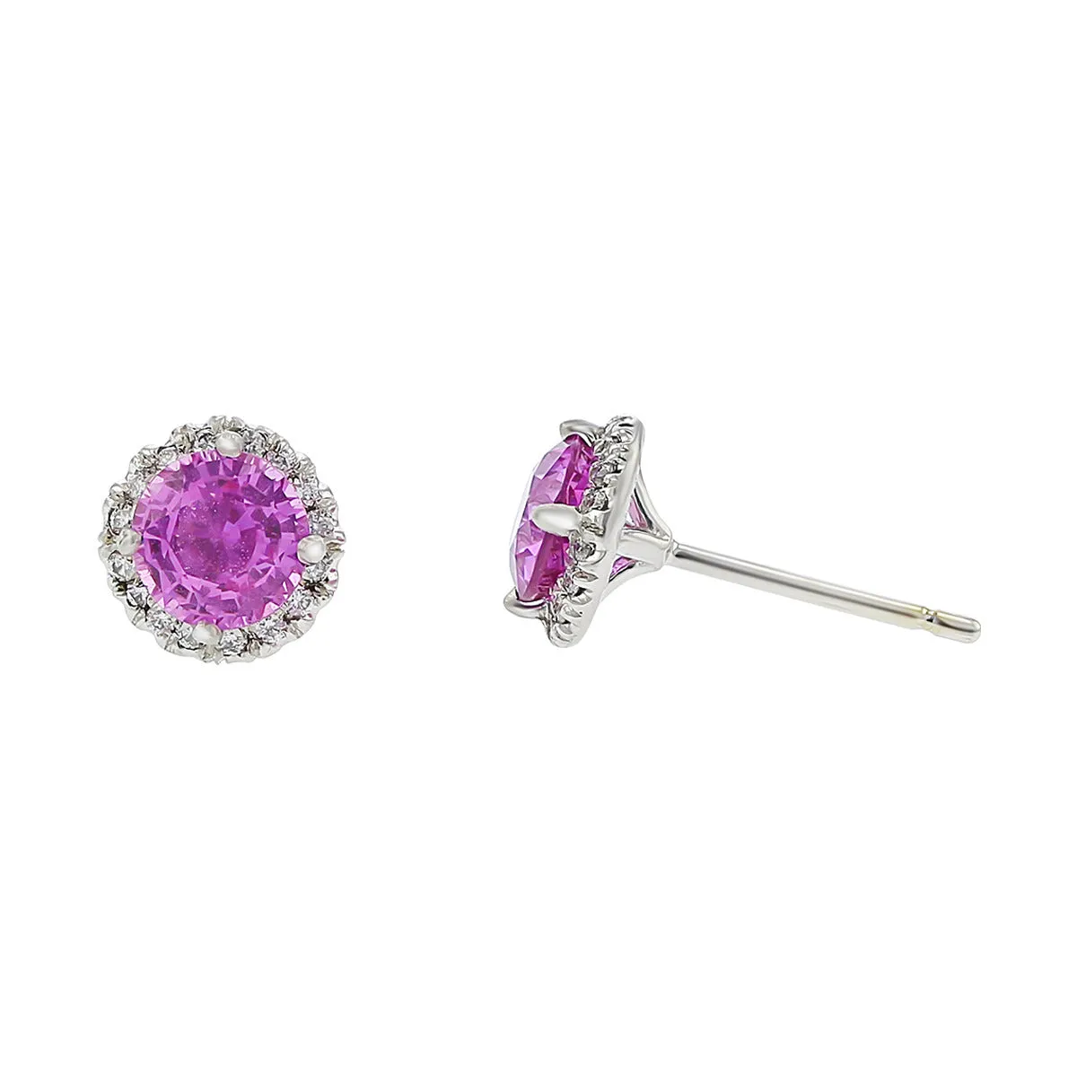 Pink Sapphire and Diamond Halo Stud Earrings