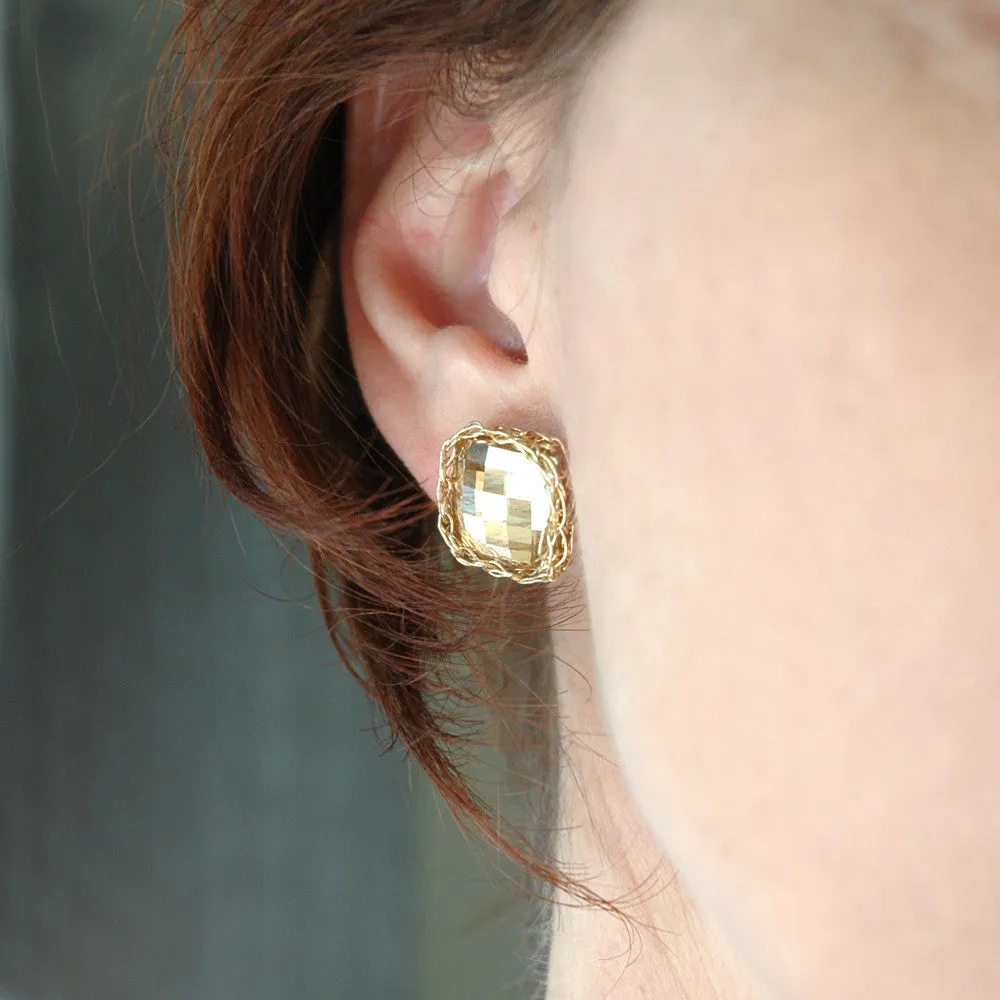 Post Earrings , Amber geometric earrings