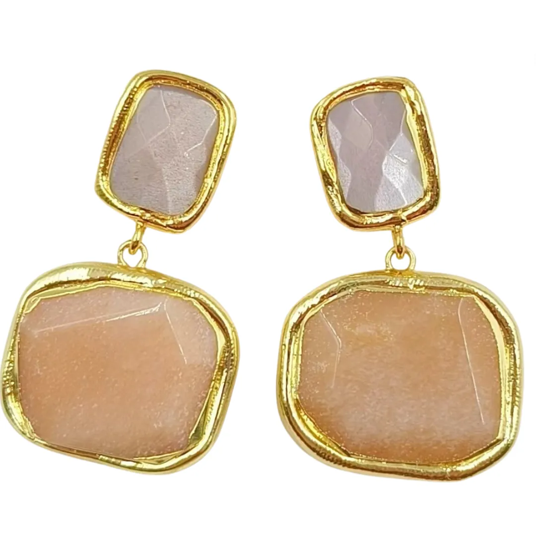 Pre Order:  Colored Gemstone Geometric Pendant Earrings