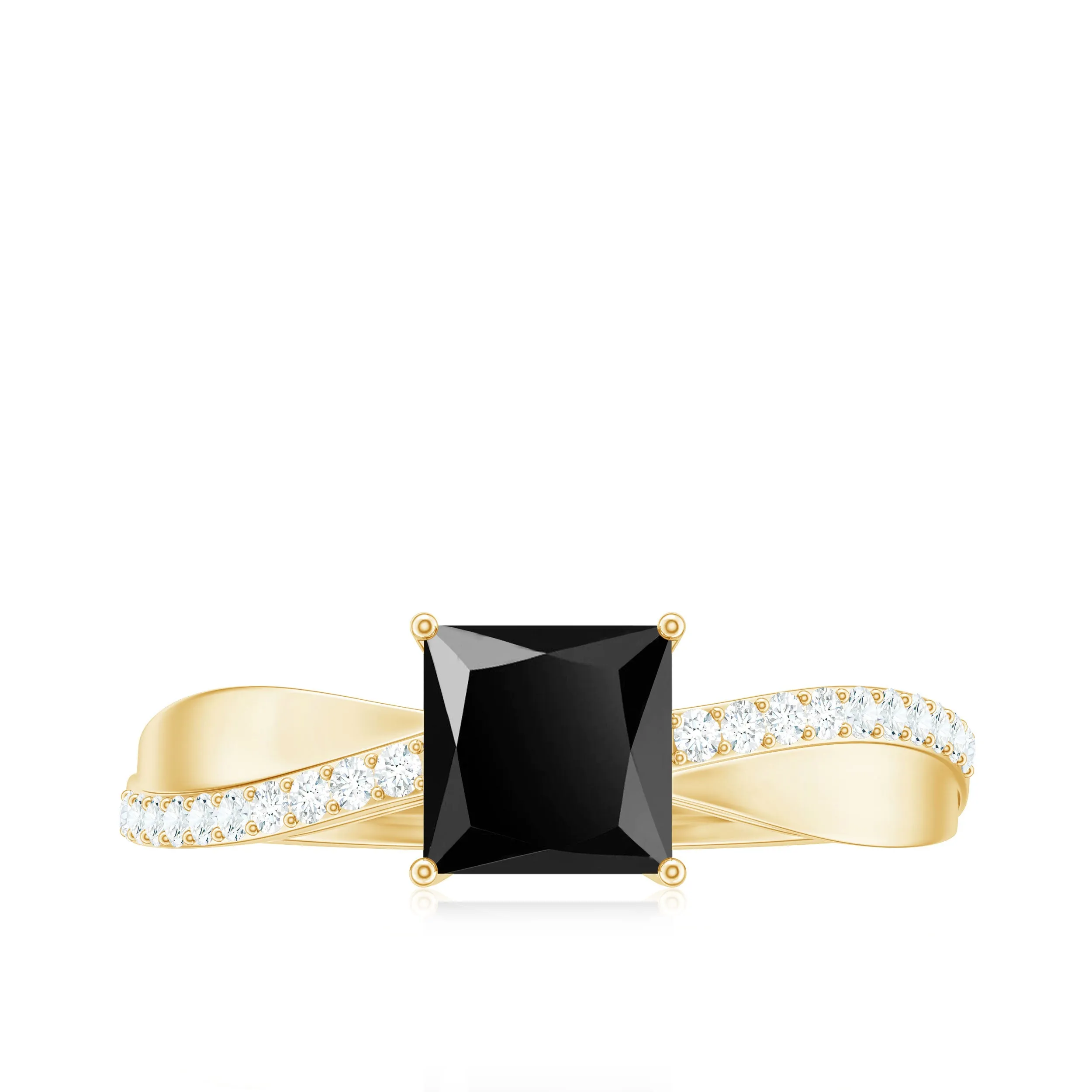 Princess Cut Black Onyx Solitaire Ring with Diamond