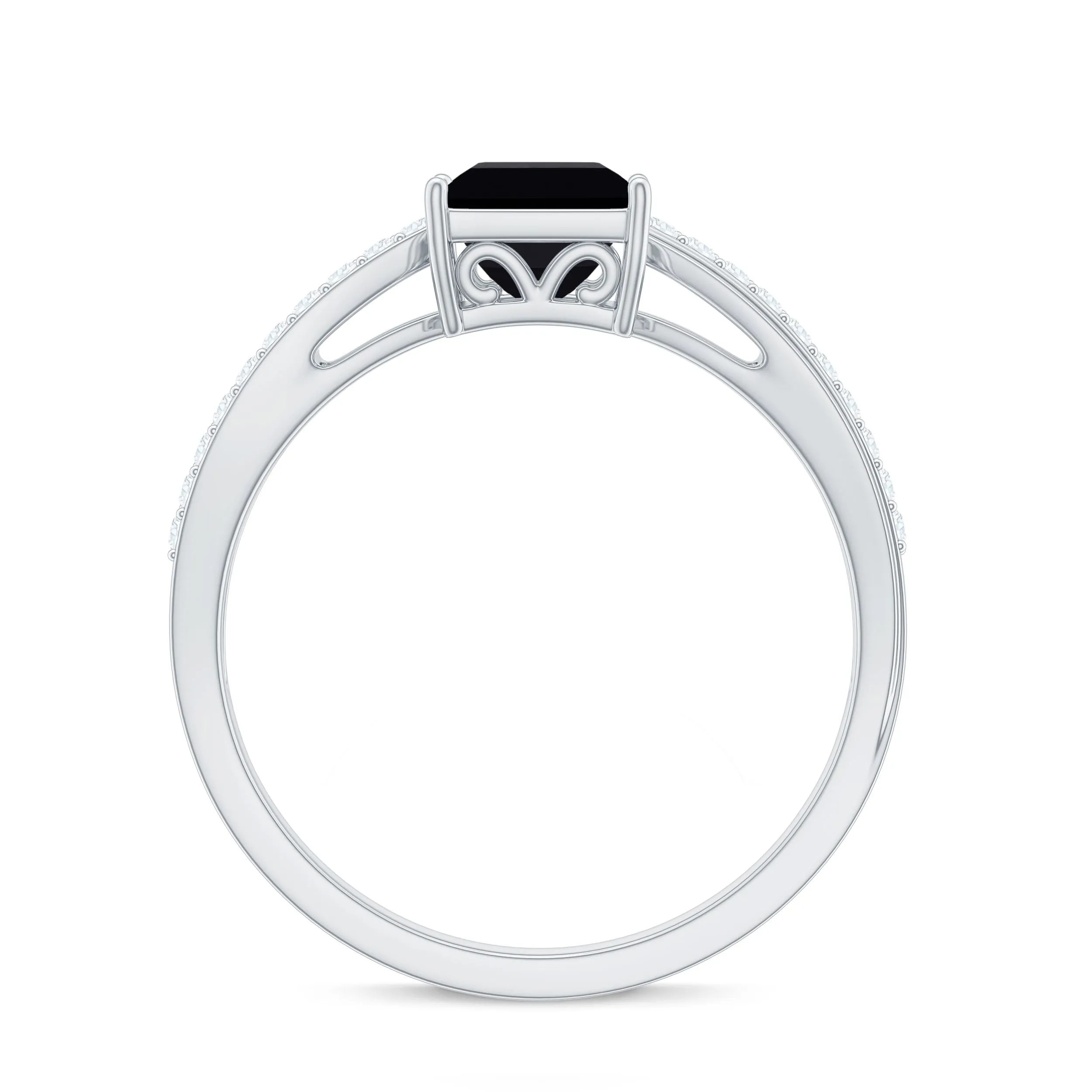 Princess Cut Black Onyx Solitaire Ring with Diamond