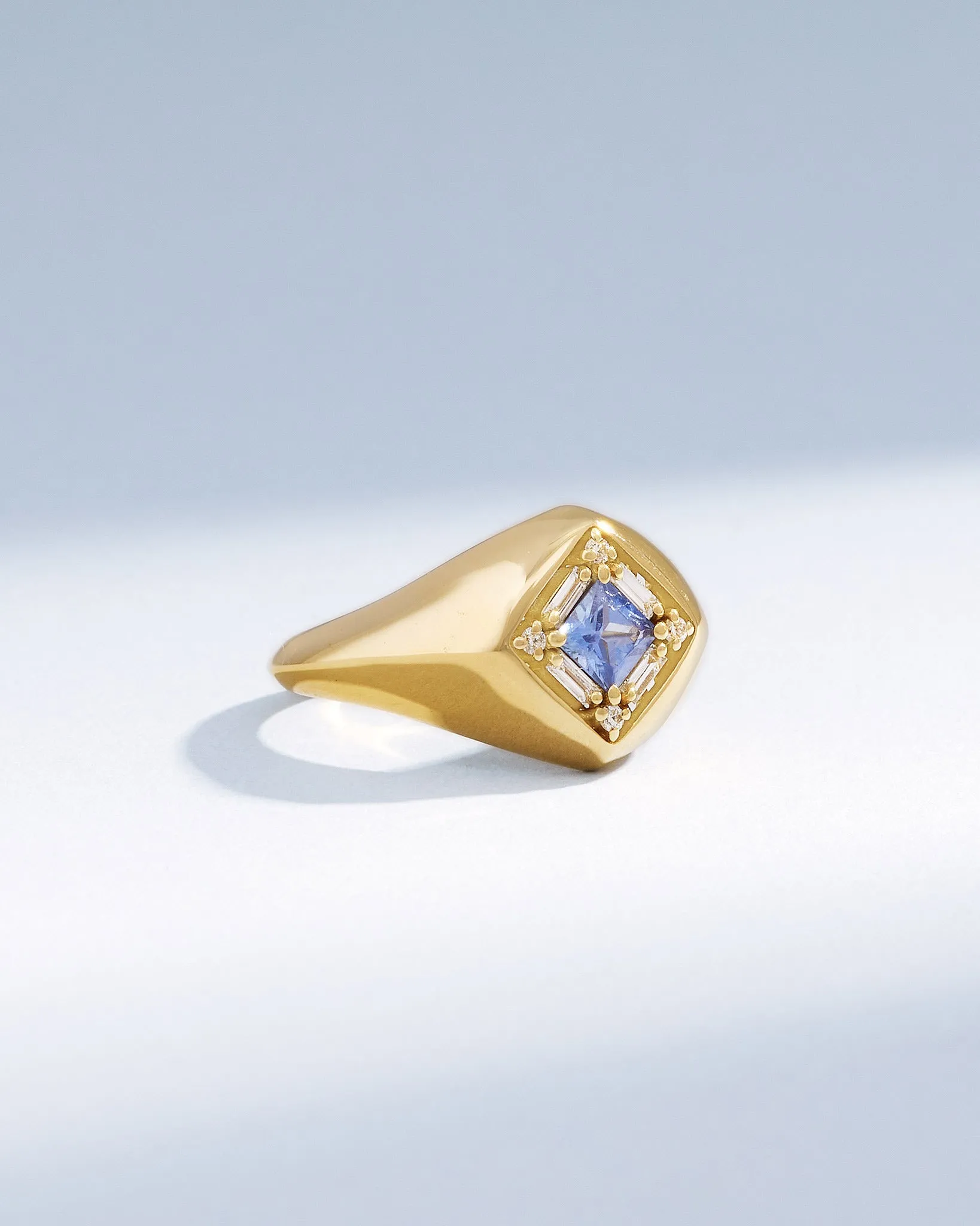 Princess Light Blue Sapphire Signet Ring