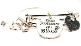 Proud Grandparent Of A Us Marine Expandable Bangle Bracelet Set