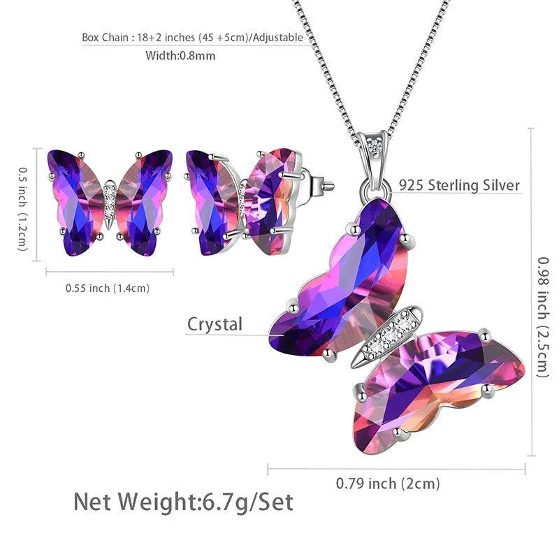 Purple Butterfly Jewelry Set 3PCS February Amethyst Birthstone Women Girls Birthday Gifts