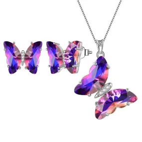 Purple Butterfly Jewelry Set 3PCS February Amethyst Birthstone Women Girls Birthday Gifts