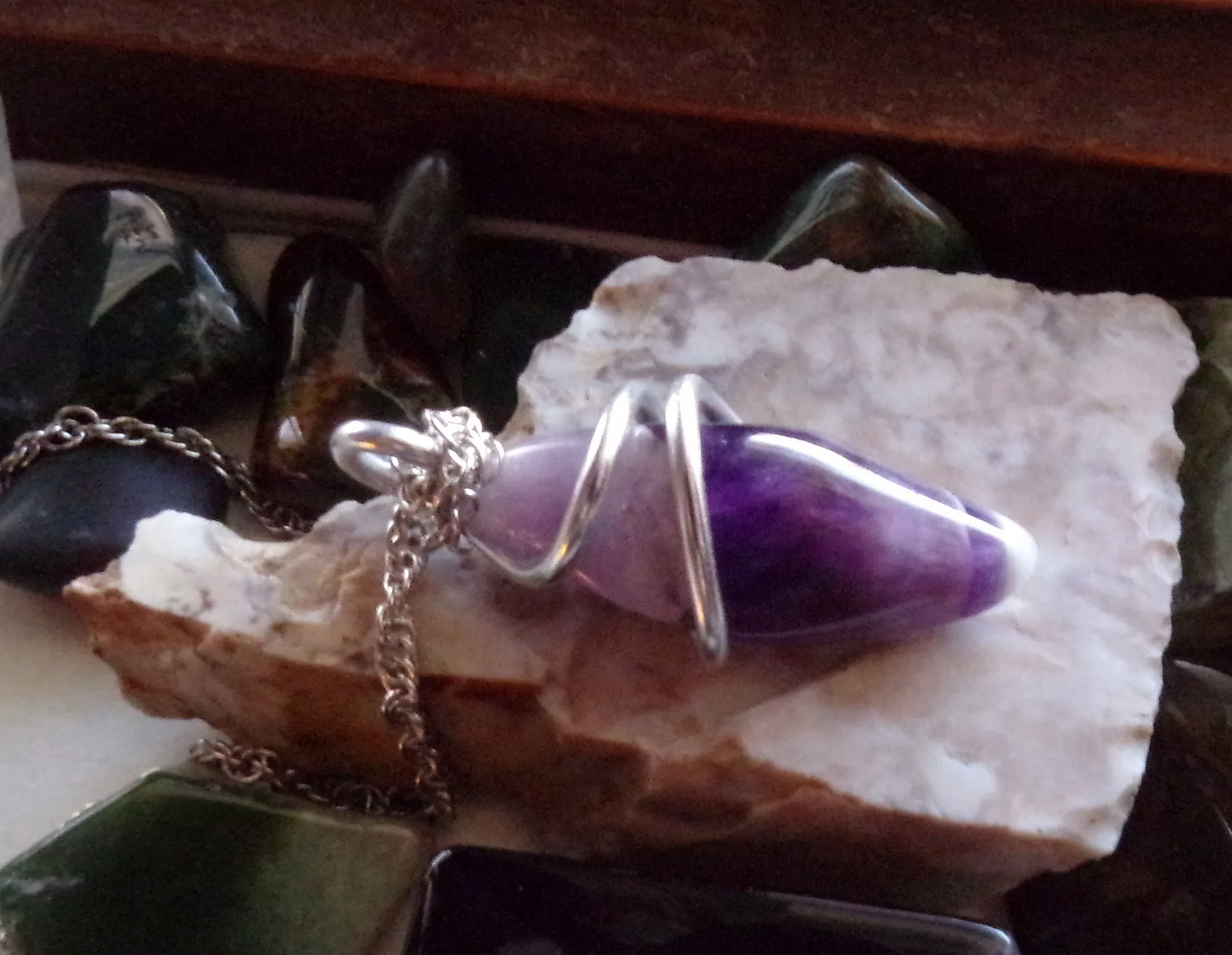 Purple Chevron Amethyst Wire Wrapped Pendant Necklace