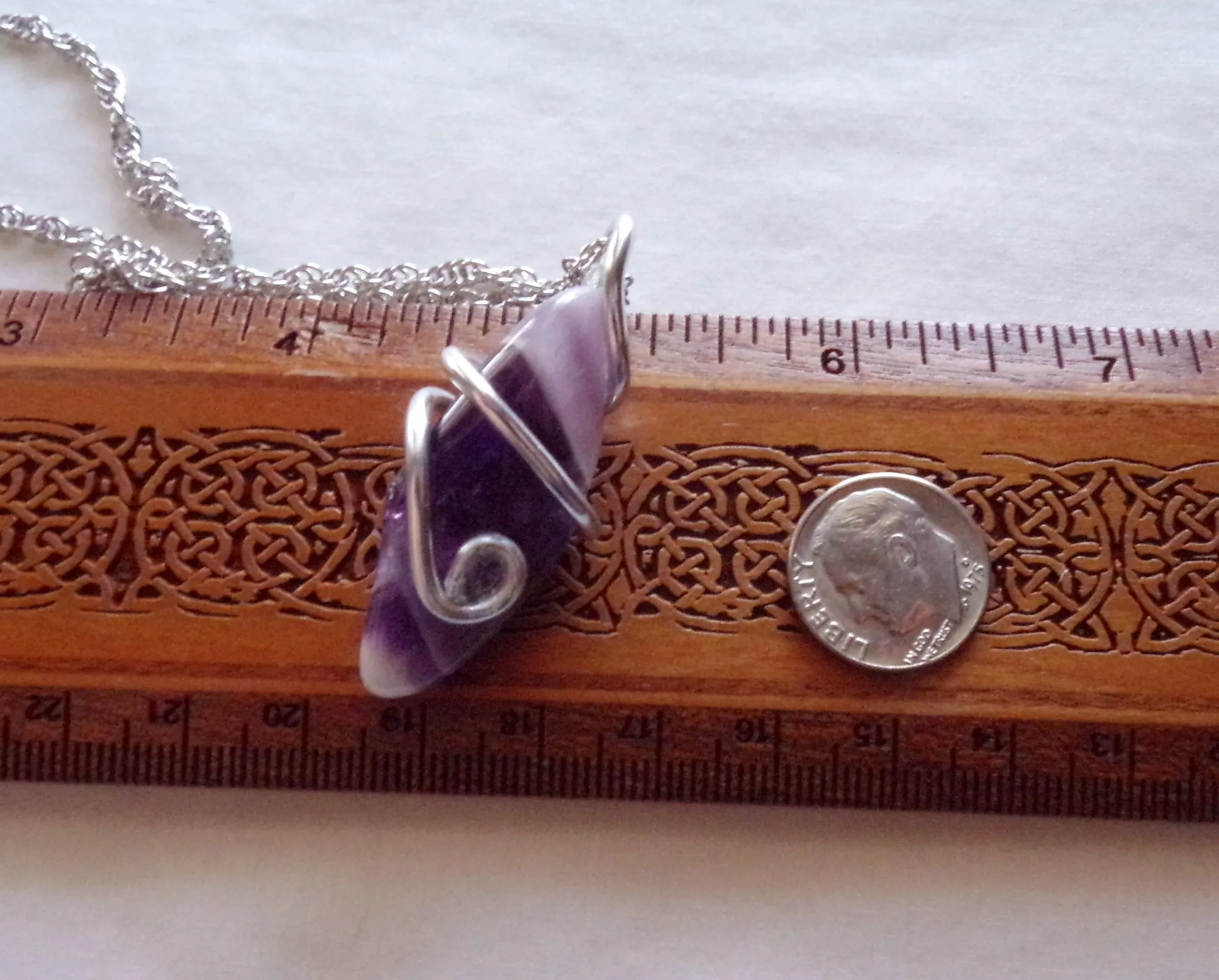 Purple Chevron Amethyst Wire Wrapped Pendant Necklace