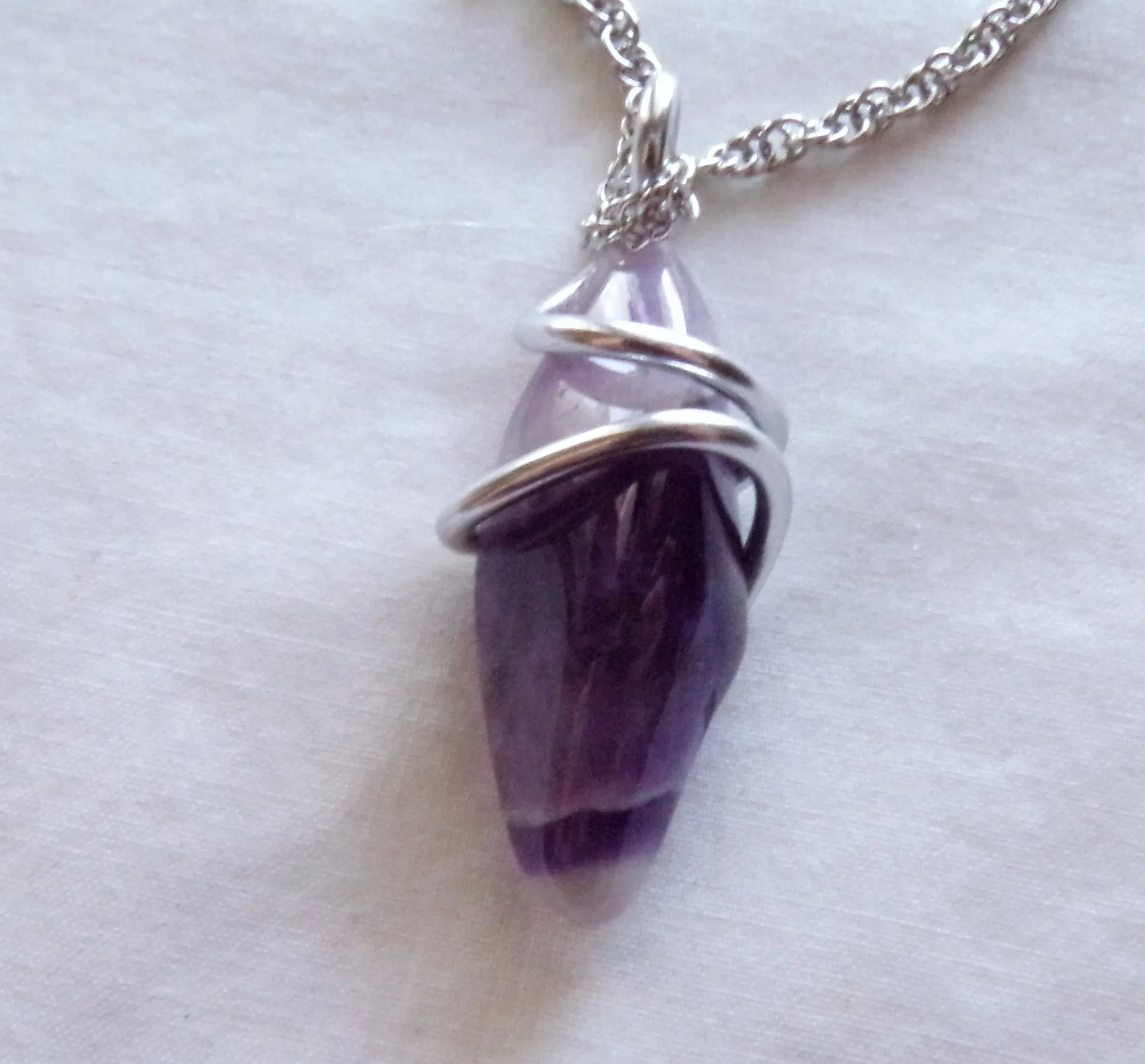 Purple Chevron Amethyst Wire Wrapped Pendant Necklace