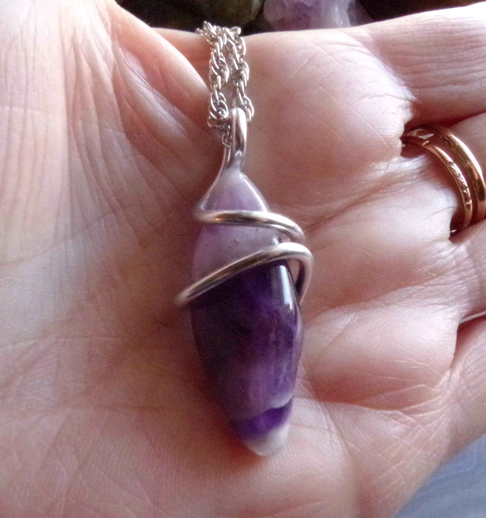 Purple Chevron Amethyst Wire Wrapped Pendant Necklace