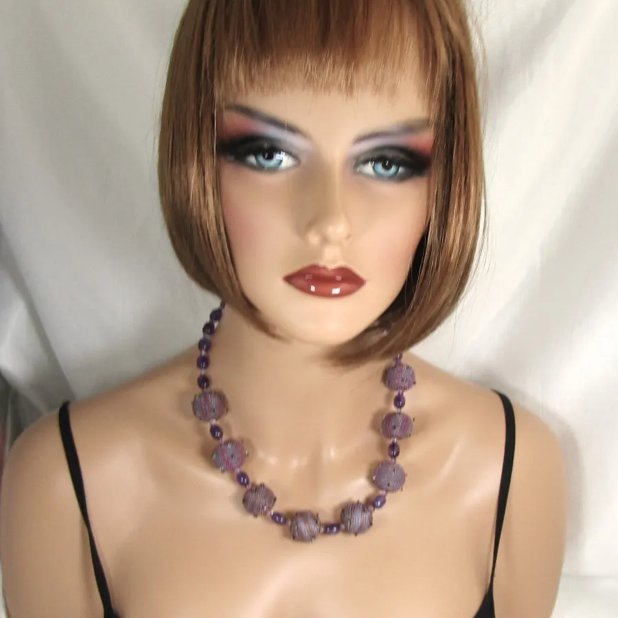 Purple Handmade Bead & Amethyst Necklace