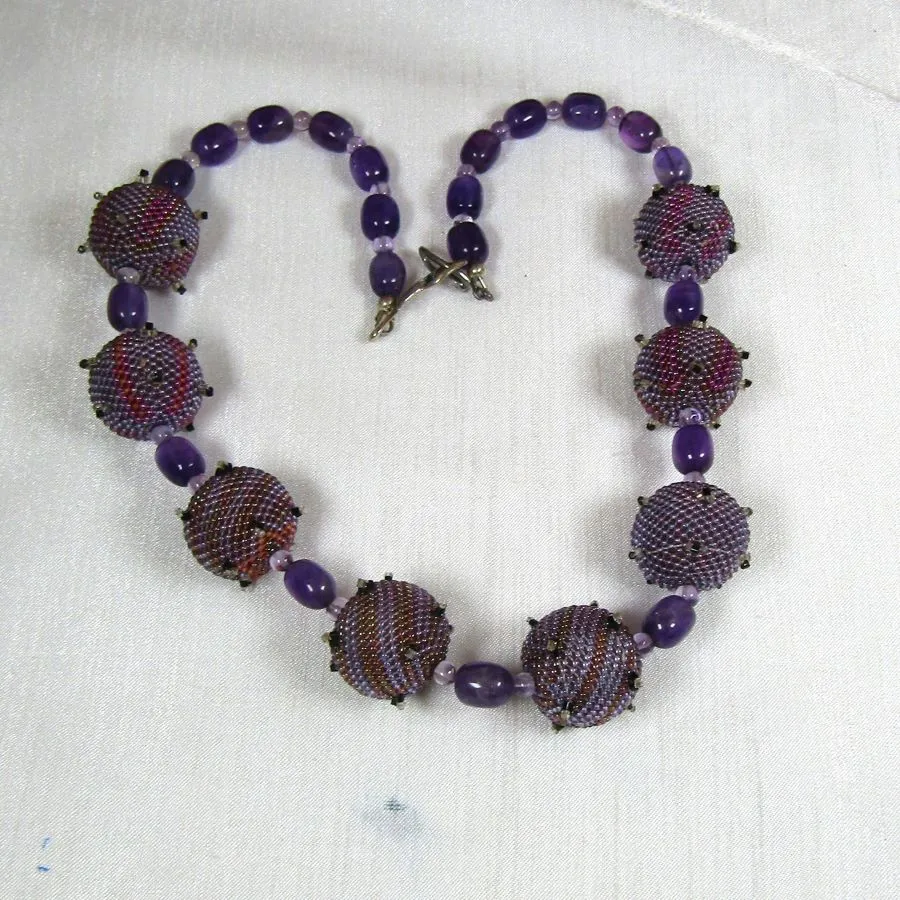 Purple Handmade Bead & Amethyst Necklace