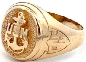 "Valentine's Valor: 10K Gold USN Anchor Signet Ring"