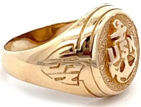 "Valentine's Valor: 10K Gold USN Anchor Signet Ring"