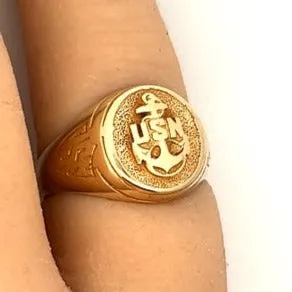 "Valentine's Valor: 10K Gold USN Anchor Signet Ring"