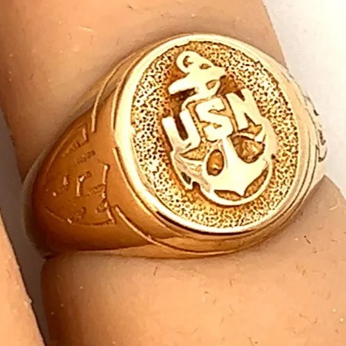 "Valentine's Valor: 10K Gold USN Anchor Signet Ring"