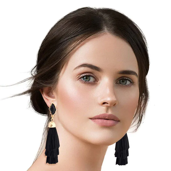 Raffia Stacked Tassel Earrings