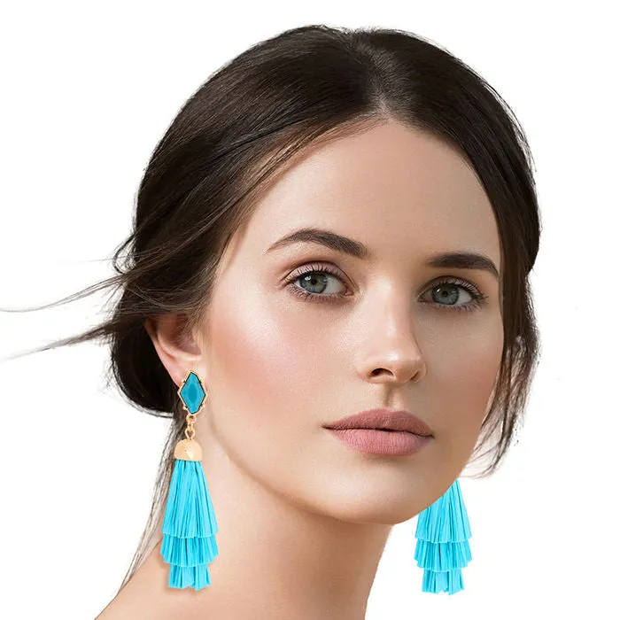 Raffia Stacked Tassel Earrings