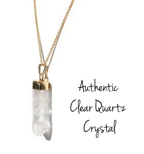 Raw Crystal Quartz Pendant with Gold Plated Necklace