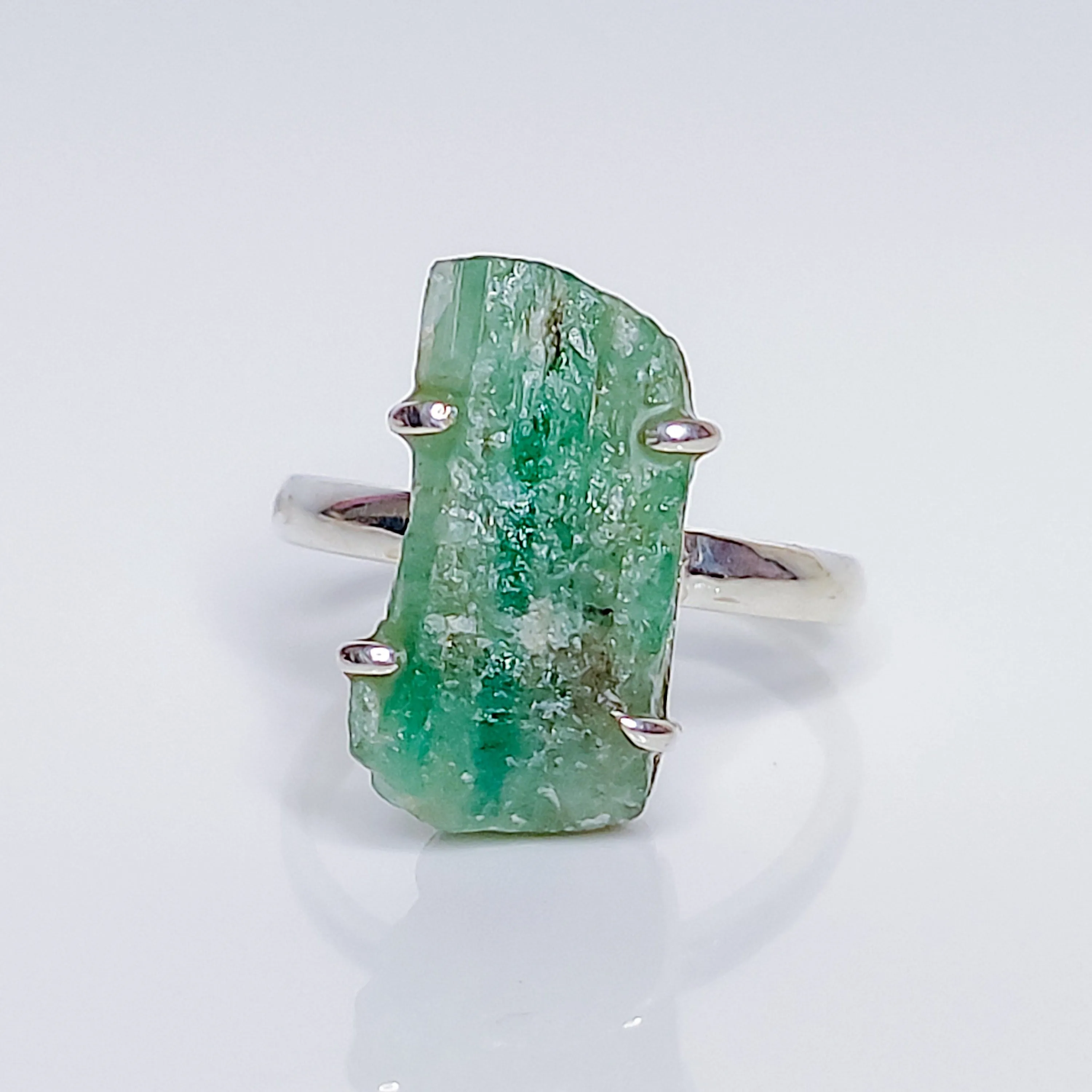 Raw Green Emerald Crystal Birthstone Ring